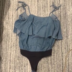 Zara denim ruffled bodysuit gently worn